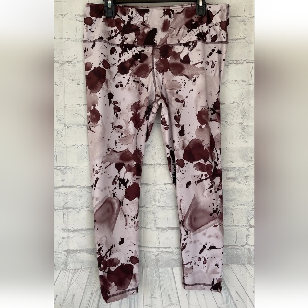 Zella Leggings High Waist Floral Printed Leggings Maroon Splattered Size Large